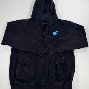 The Hundreds Men's Large Black Full Zip 4 Pocket Blue Bomb Logo Hoodie